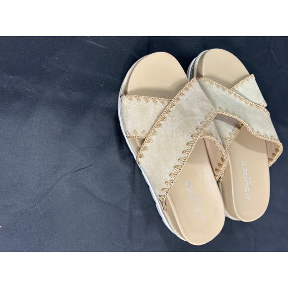 JSlides NYC Boo Suede whipstitched platform slides Sandal Size 6 New - Picture 9 of 10